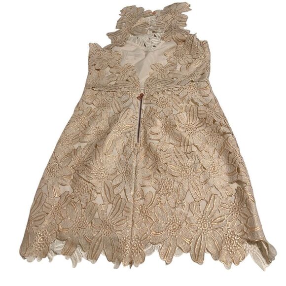 SaylorJessa Flower Appliqué Rose Gold Lace Mini Dress Size Large - Picture 8 of 13